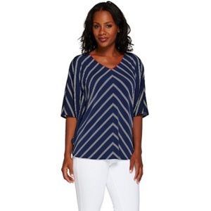 Susan Graver Striped Liquid Knit V-Neck Scarf Top